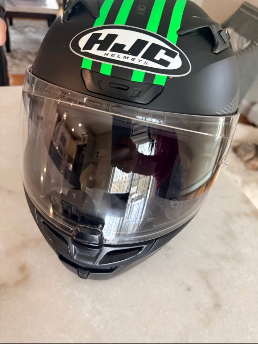 HJC Matte Black Motorcycle Helmet with Green Accents
